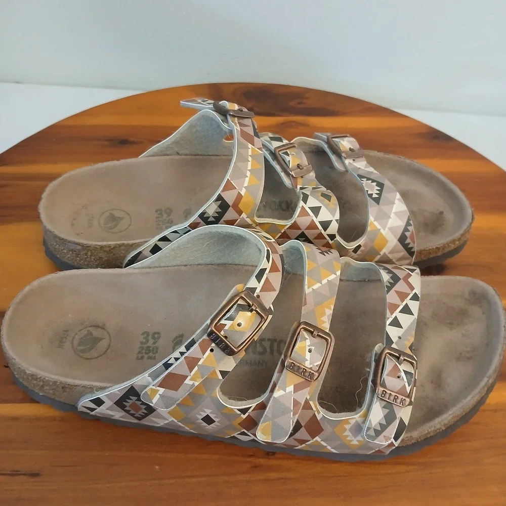 Birkenstock Florida Womens 39 Multicolor Geometric Slides Sandals Corkboard
